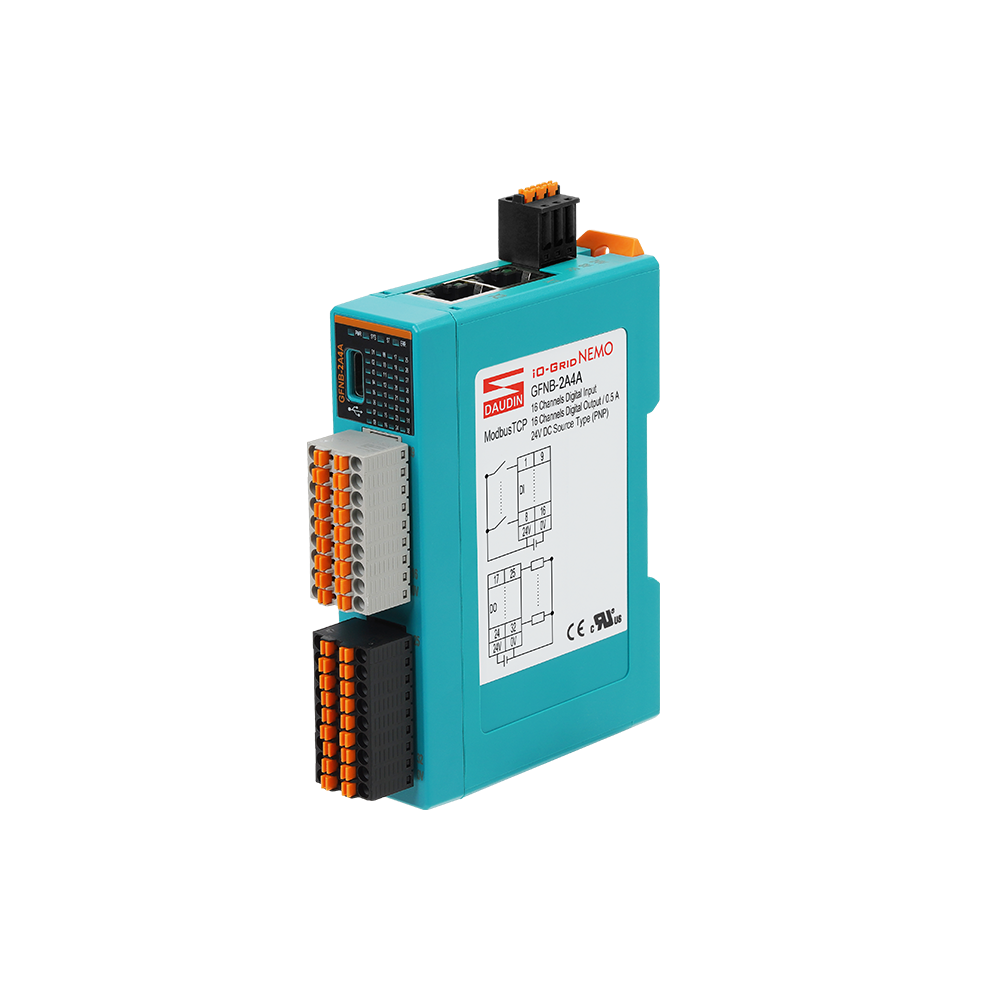 GFNB-2A4A – Module Remote I/O Modbus TCP, 16DI/16DO, Source (PNP)